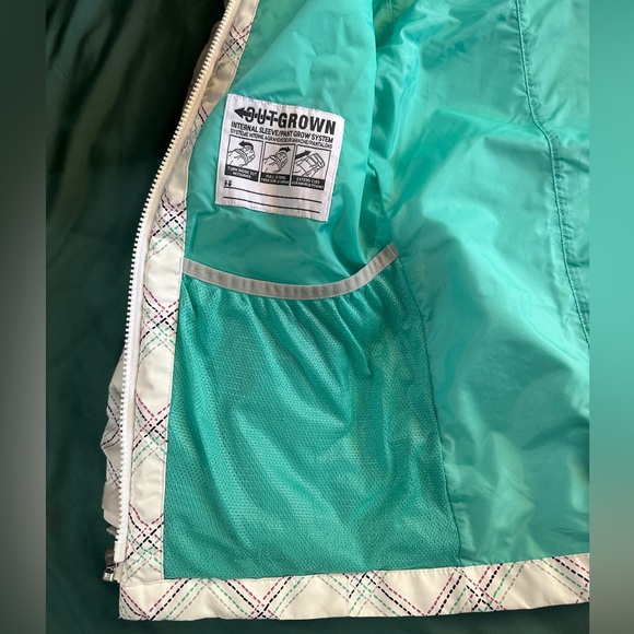 Columbia Omni Tech White/Teal Hooded Puffer Jacket,  Girls Medium - Picture 11 of 16